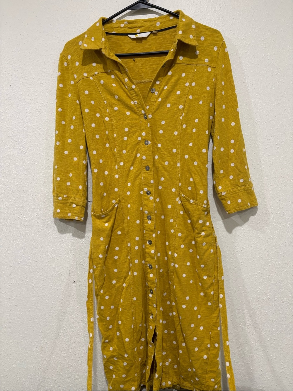 Boden Mustard Yellow Polka Dot Shirt Dress - Picture 2 of 8